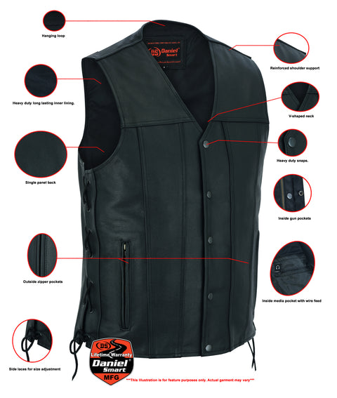 Men's Tall Classic Tapered Bottom Biker Leather Vest