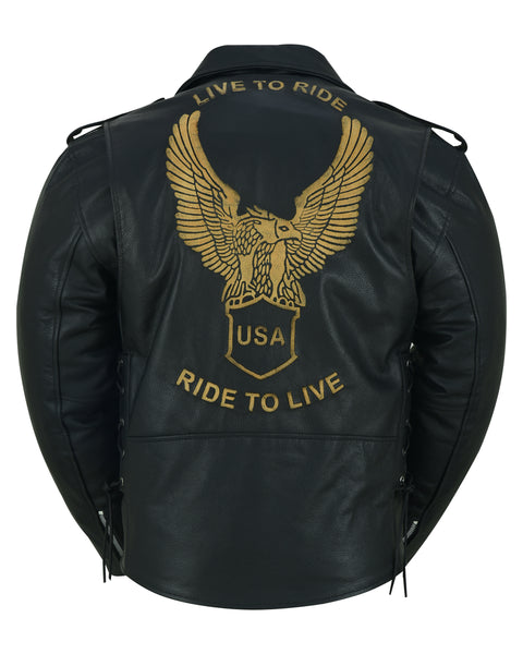 DS759 Men's Eagle Embossed Live To Ride - Ride To Live Classic Black